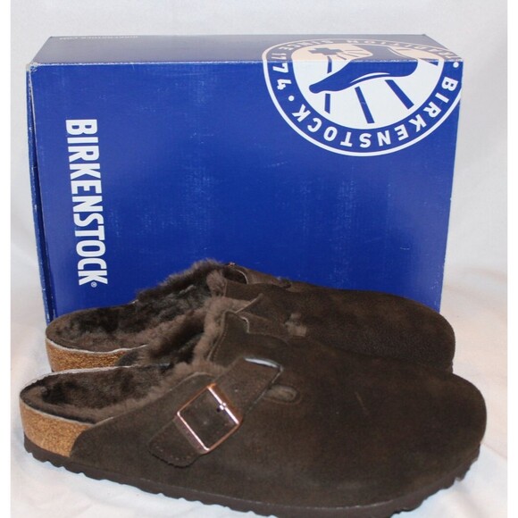 Birkenstock Men's Boston Shearling Mule Clog Suede Sandal Slippers Mocha EU 43